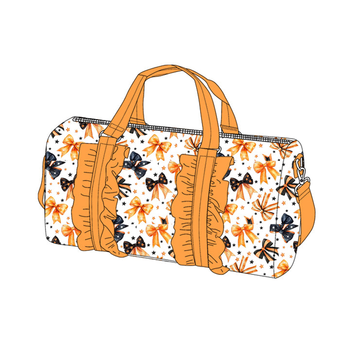 (Pre-order)BA0314 Black Orange Bows Print Girls Gym Halloween Bag Overnight Bags