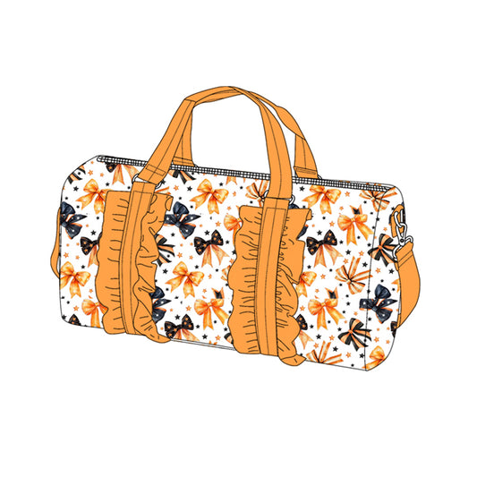(Pre-order)BA0314  Black Orange Bows Print Girls Gym Halloween Bag Overnight Bags