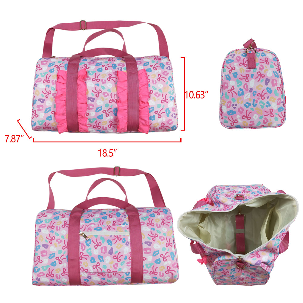 BA0320 Colorful Leopard Bows Print Girls Gym Bag Overnight Bags