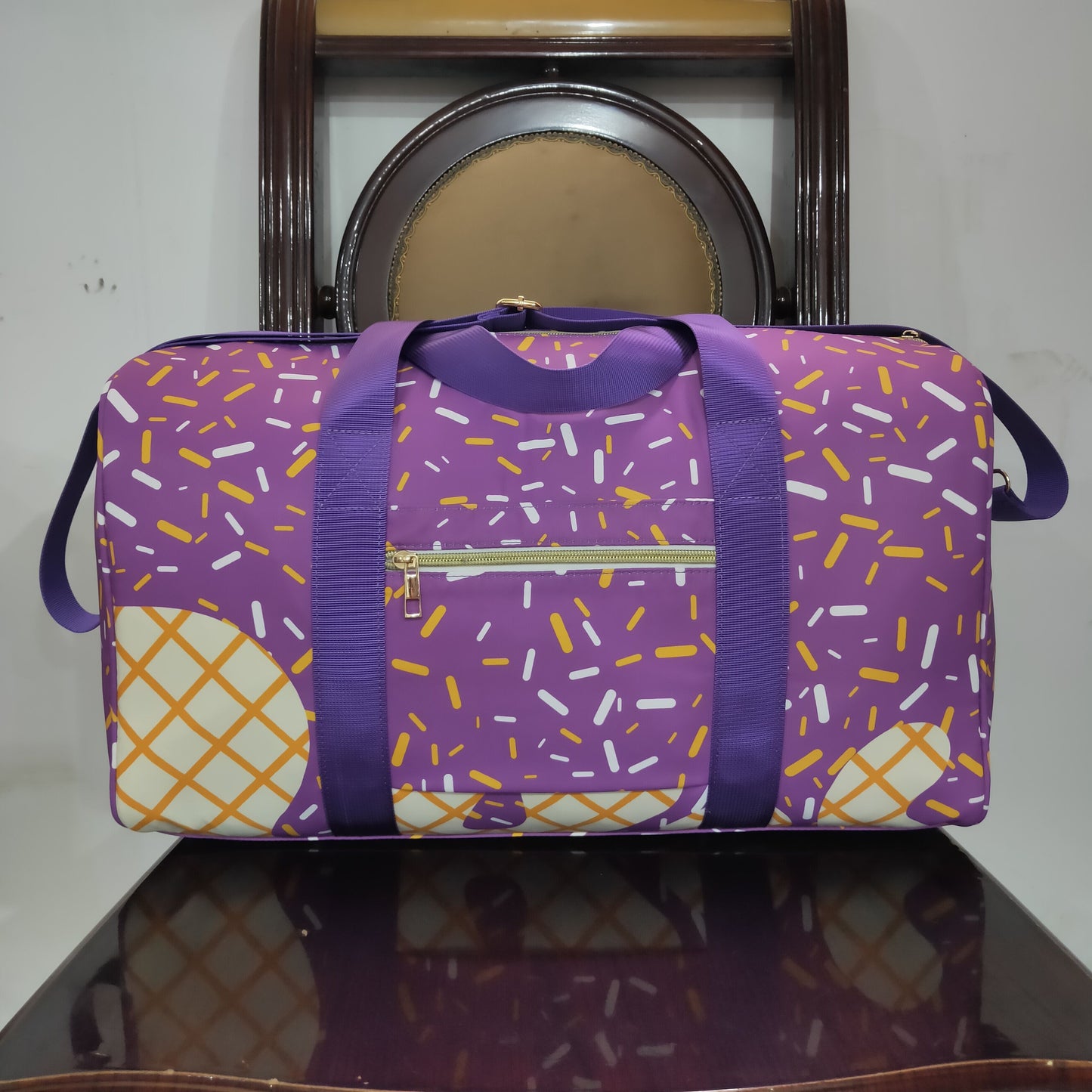 BA0321  Purple Sprinkles Print Girls Gym Bag Overnight Bags