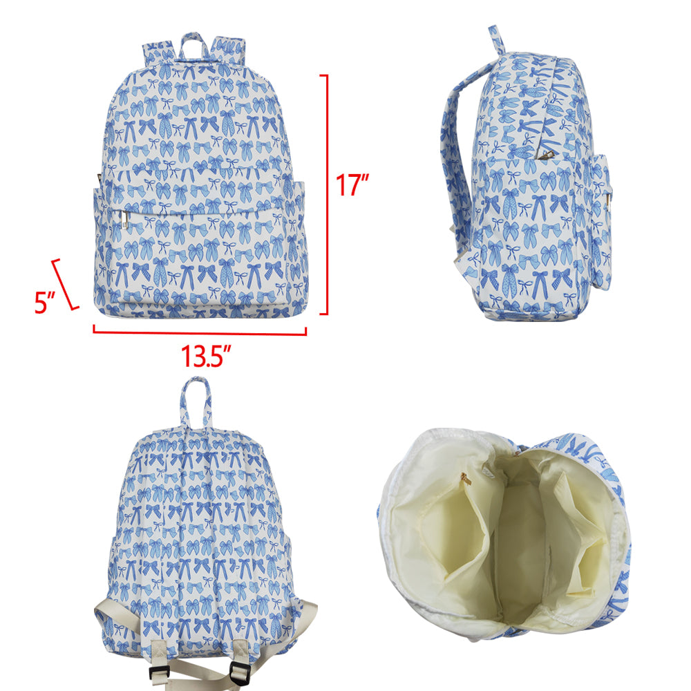 BA0322  Blue Bows Print Backpack Girls Bags