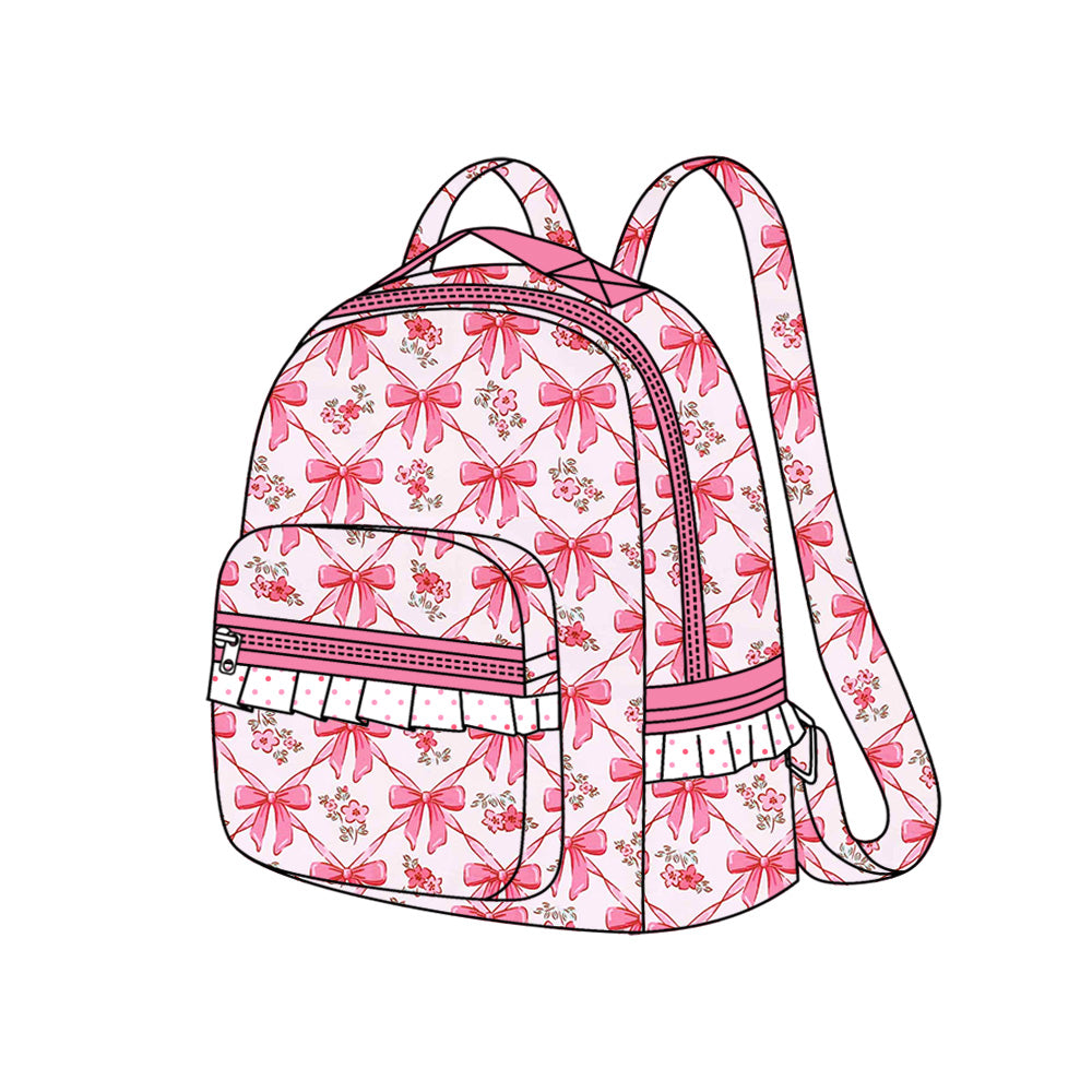 (Pre-order) BA0325 Pink Bows Small Flowers Print Backpack Girls Bags