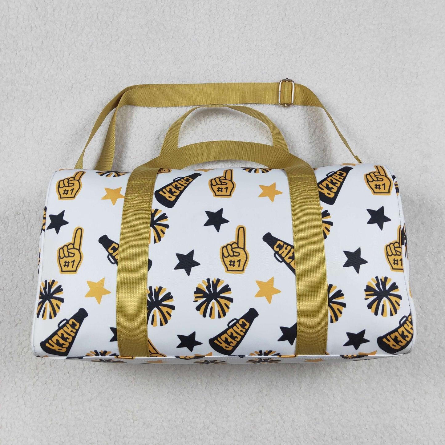 BA0370  Go Team Cheer Stars Yellow Print Girls Gym Bag Overnight Bags