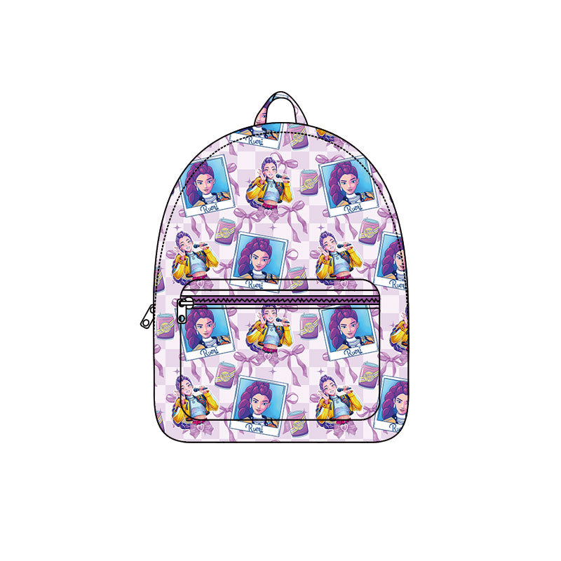 (Pre-order) BA0385 Cartoon Demon Movie Bows Plaid Purple Print Backpack Girls Bags