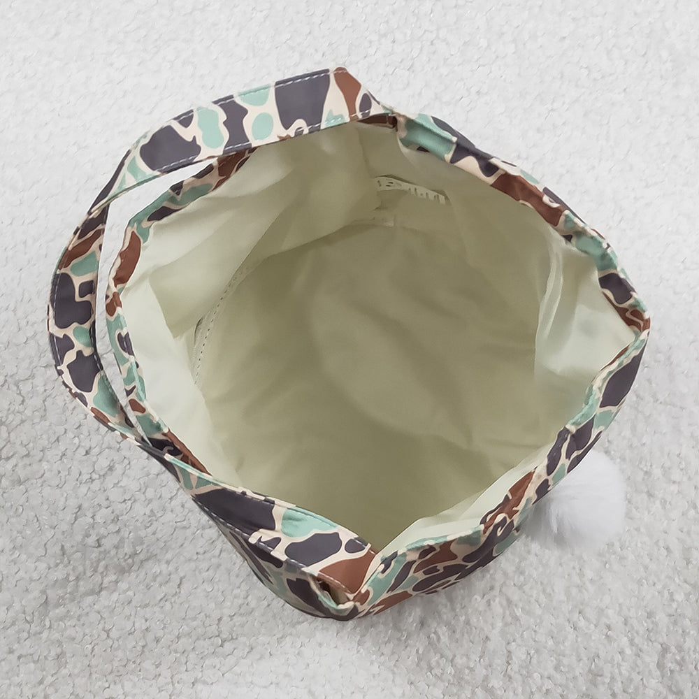 BA0387 Bunny Embroidery Camo Print Basket Kids Easter Bags