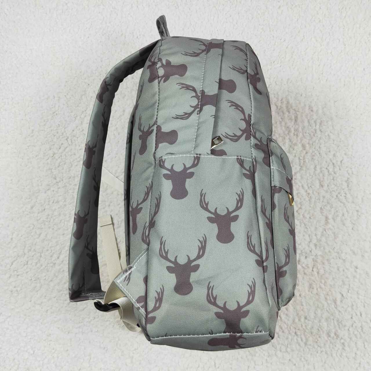 BA0171 Dark Green Brown Deer Print Hunting Backpack Kids Bags