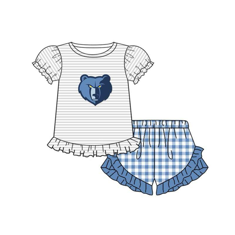 (Custom Design Preorder MOQ 5) Team's BEARS Stripes Top Plaid Shorts Girls Summer Clothes Set