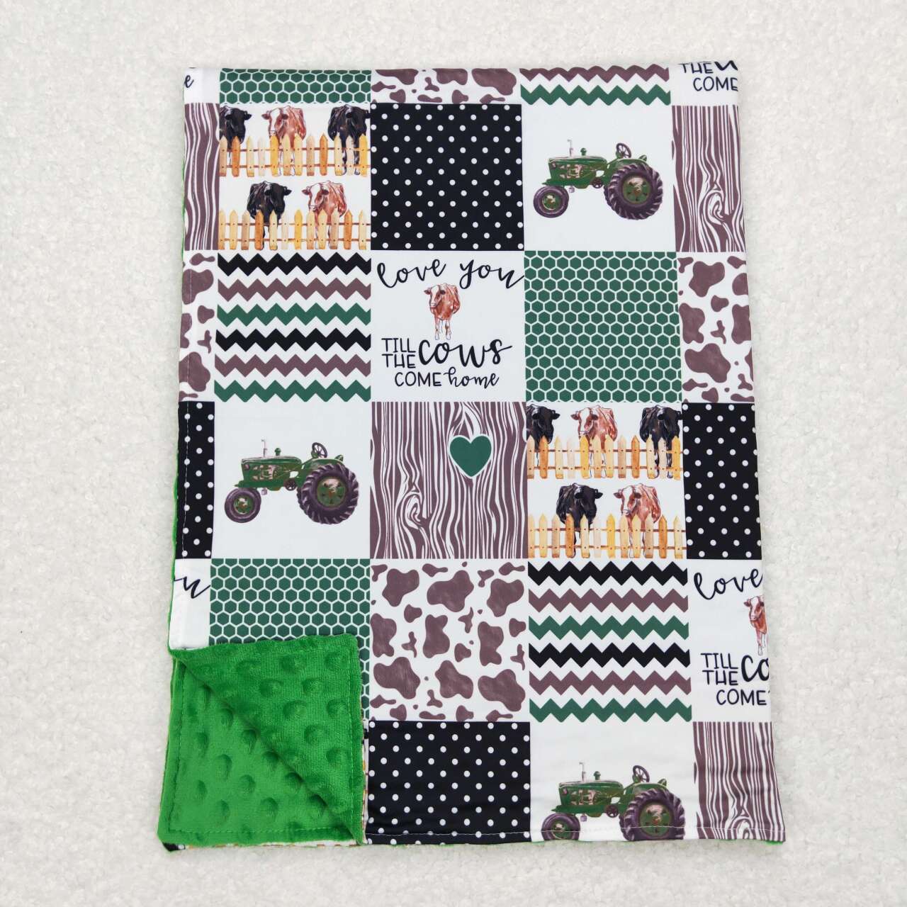BL0096 Love You Cow Tractors Farm Print Baby Blanket