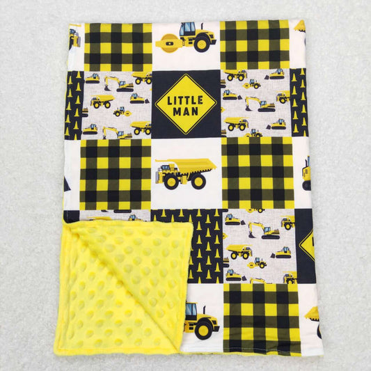 BL0101 Construction Print Baby Boys Yelow Minky Blanket