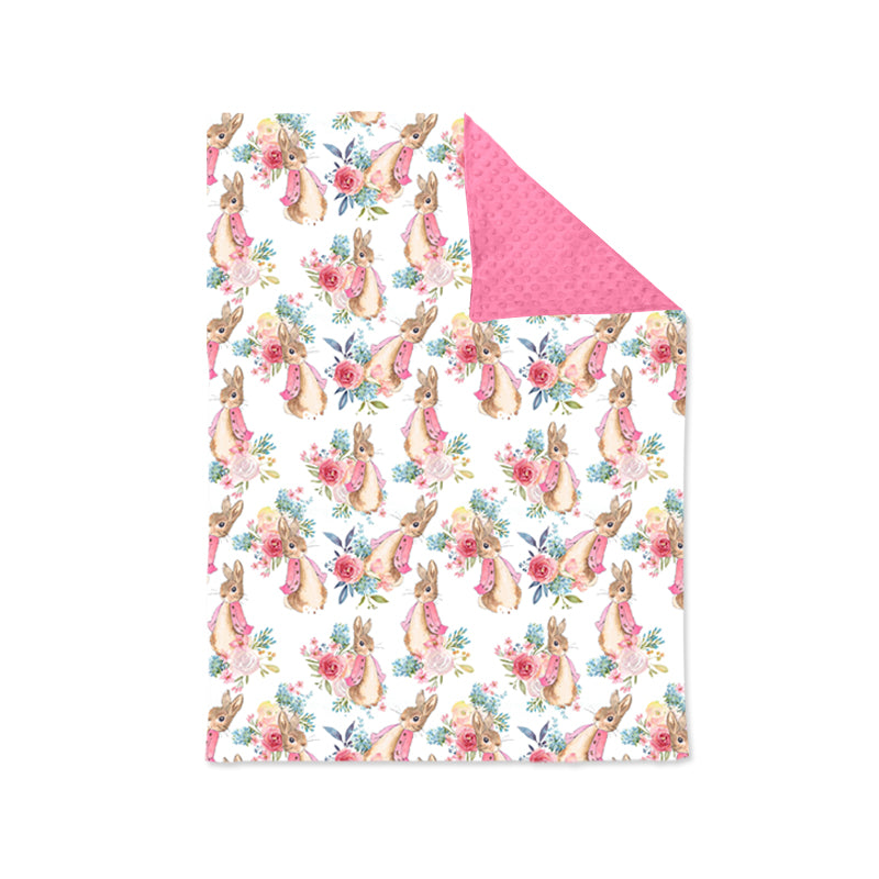 (Pre-order) BL0111 Pink Flowers Bunny Print Girls Easter Blanket