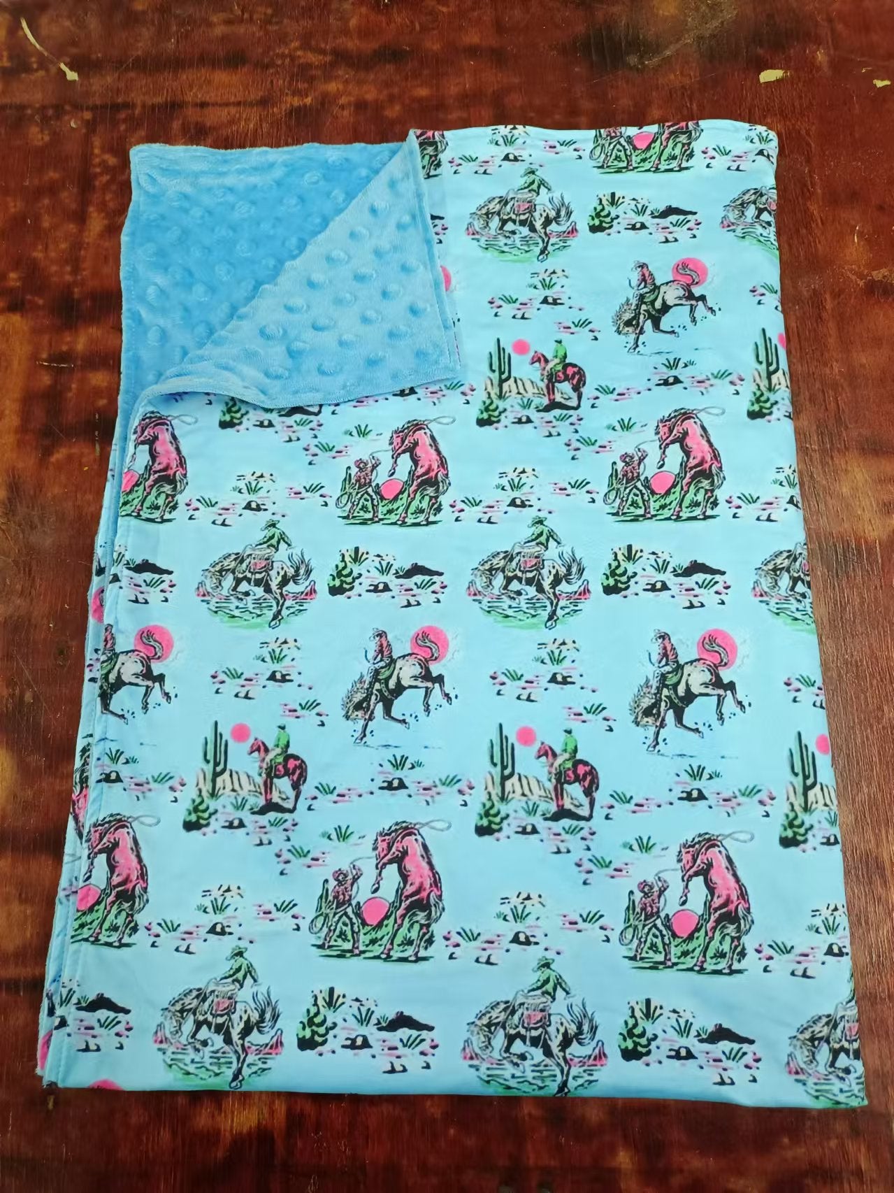 (Custom Design Preorder MOQ 3) Blue Rodeo Print Baby Boys Blanket