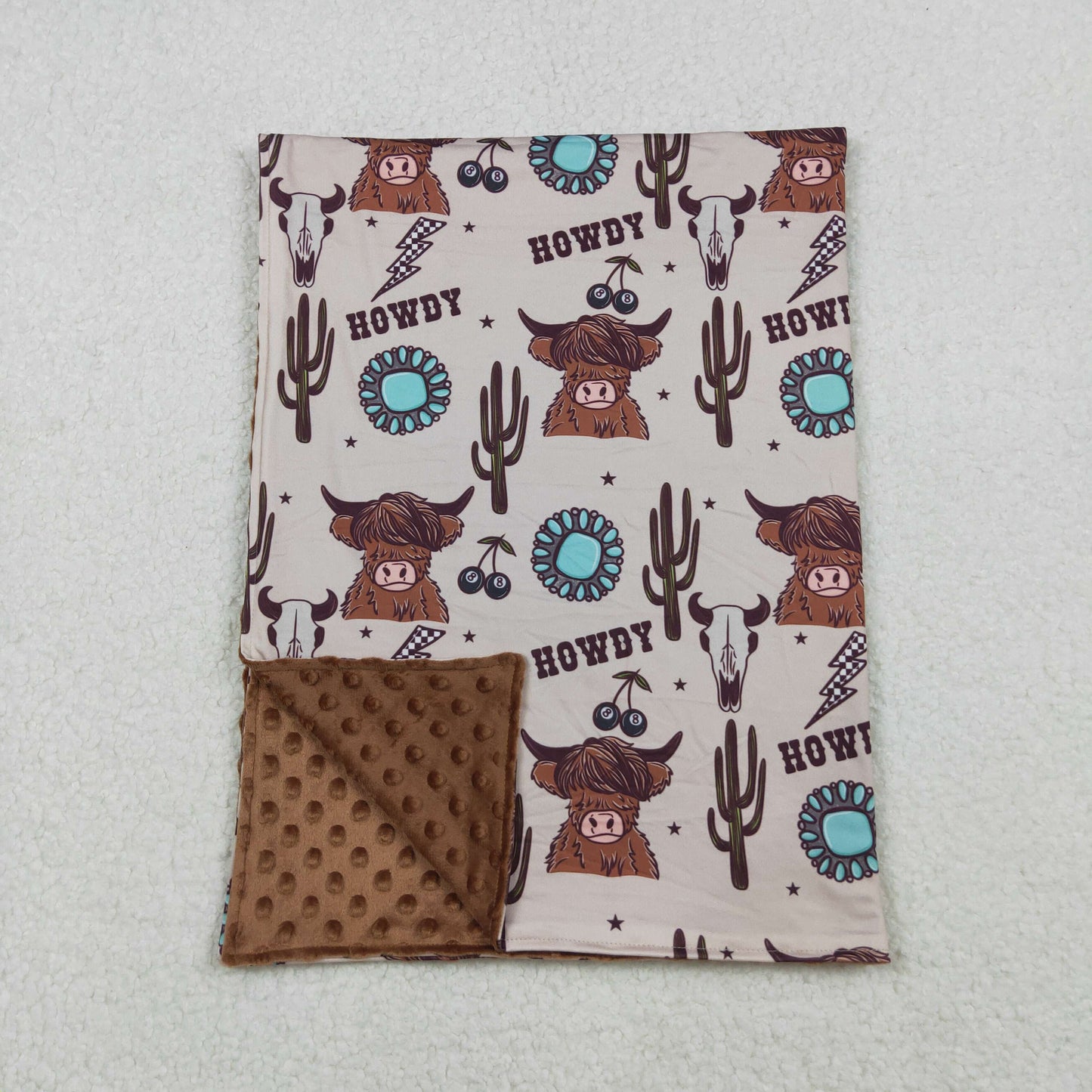 BL0153 Highland Cow Cactus Howdy Print Baby Western Blanket