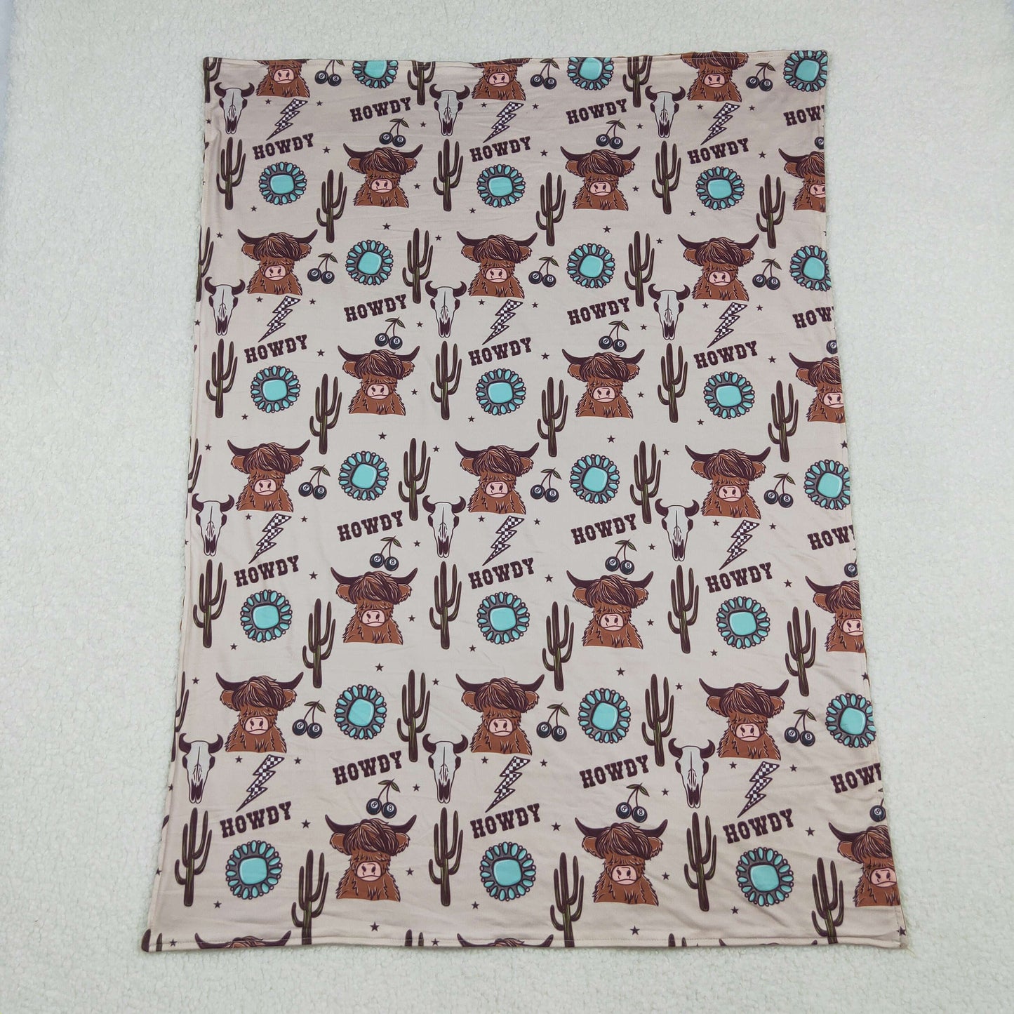 BL0153 Highland Cow Cactus Howdy Print Baby Western Blanket