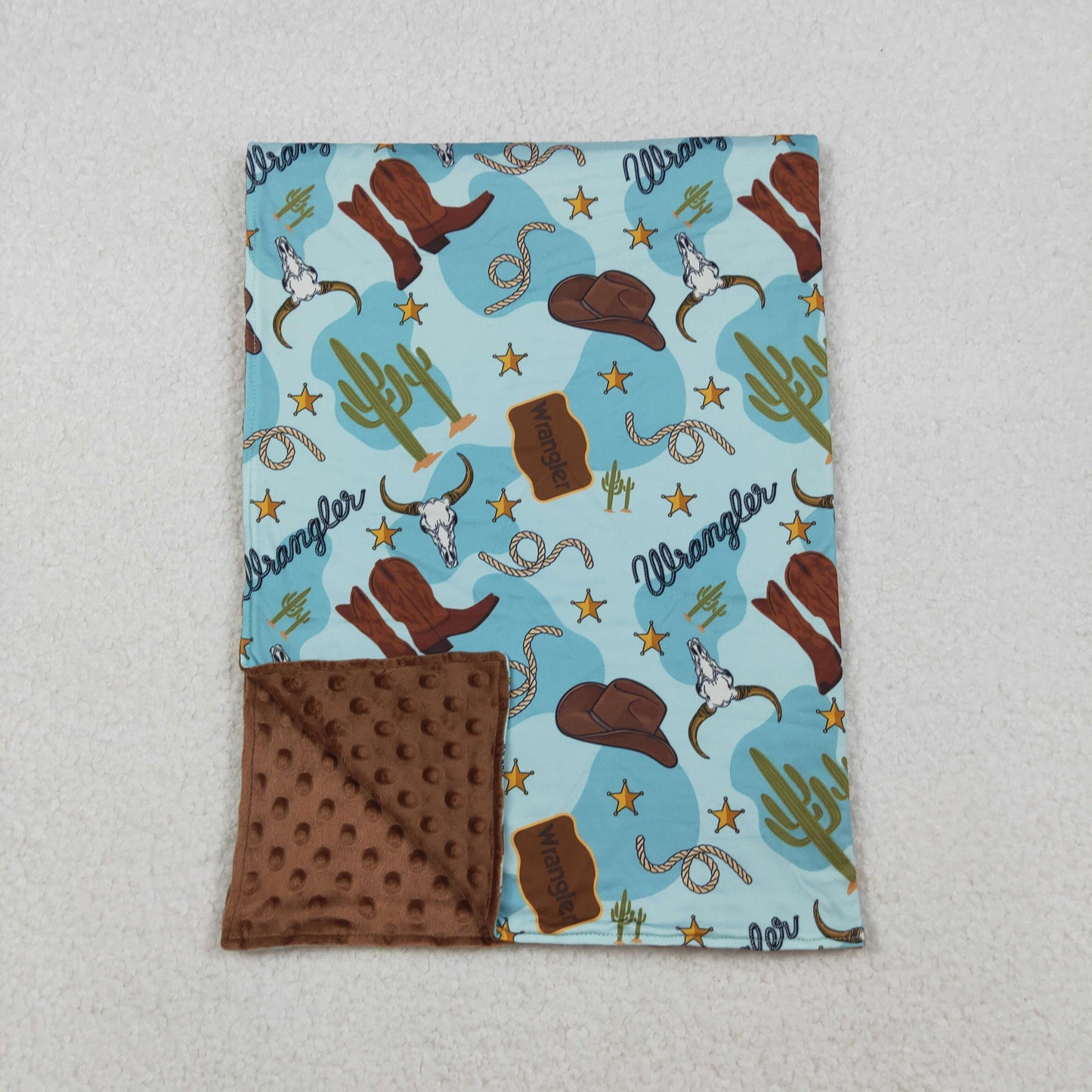 BL0175 Cow Skull Cactus Boots Hat Print Baby Western Blanket
