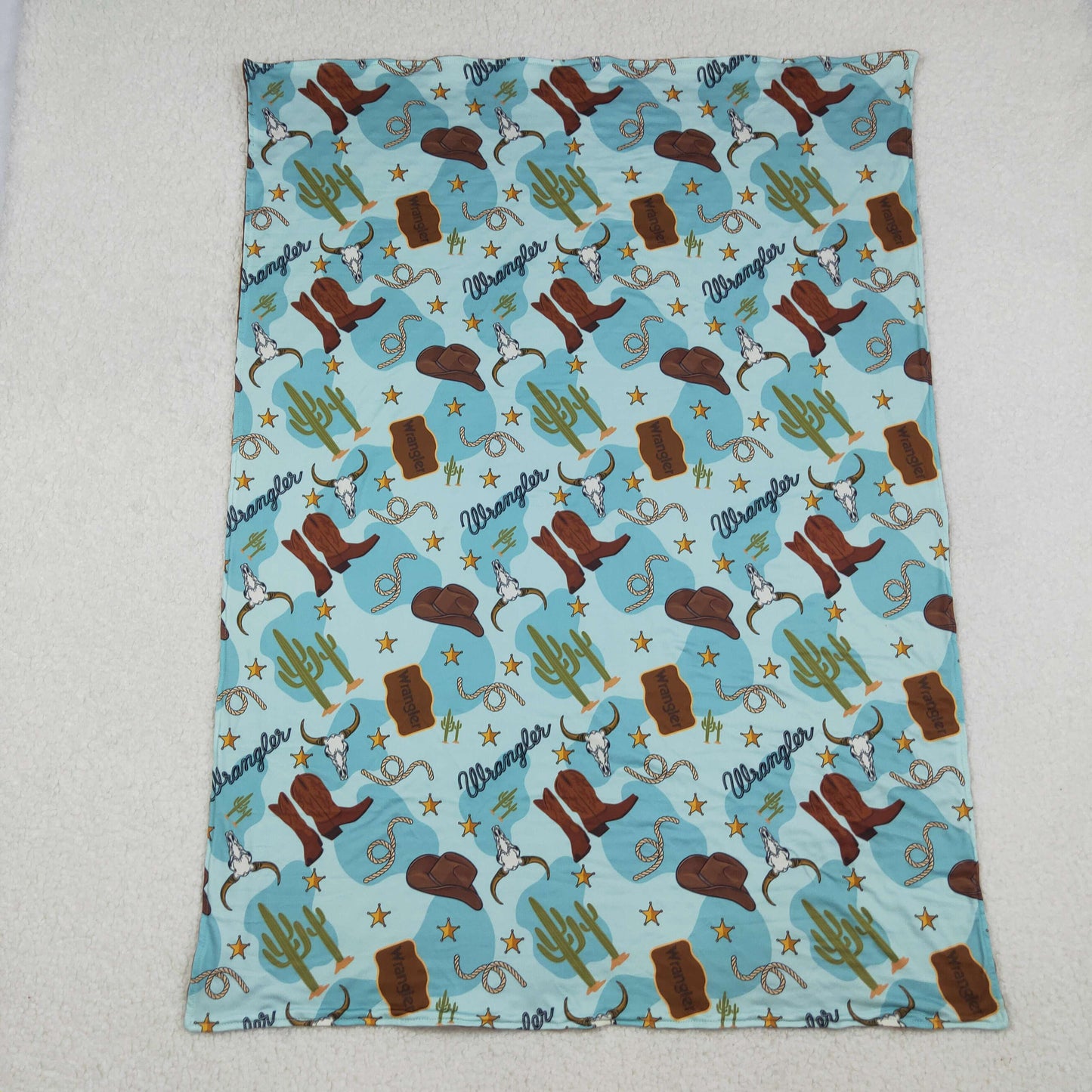 BL0175 Cow Skull Cactus Boots Hat Print Baby Western Blanket