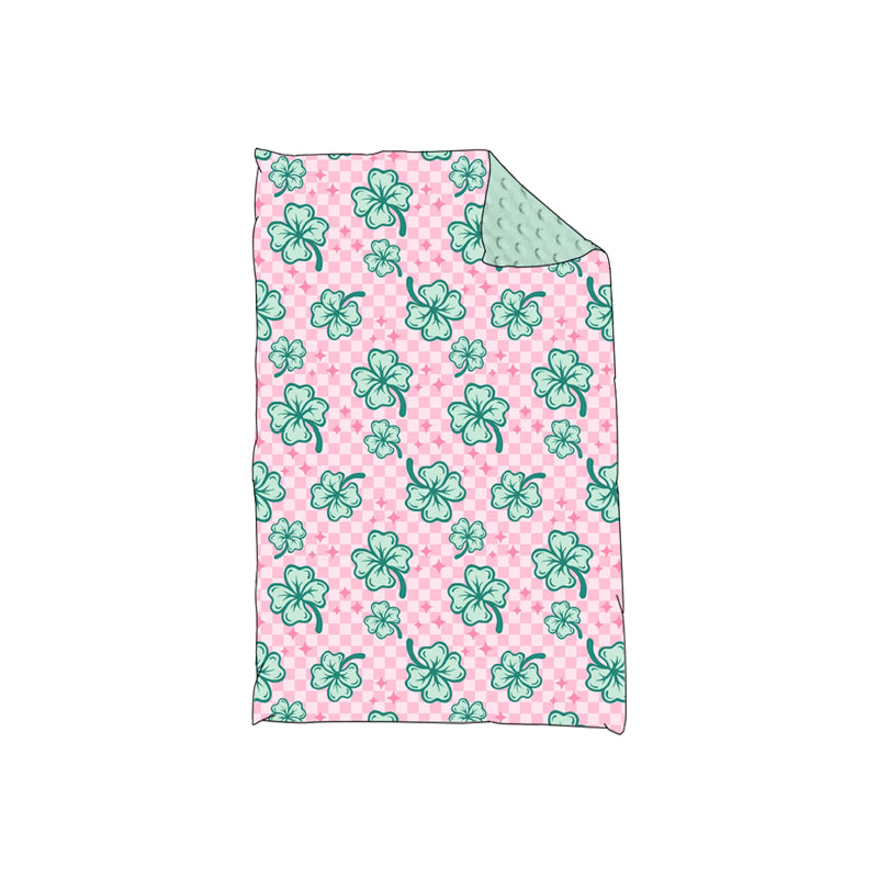 (Pre-order) BL0184 Four-leaf Clover Pink Plaid Print Baby Girls St. Patrick's Day Blanket