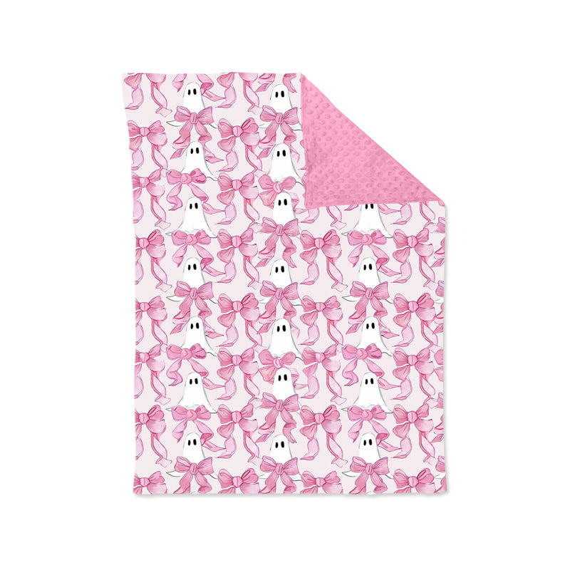 (Pre-order) BL0208 Pink Bows Ghost Print Baby Girls Halloween Blanket