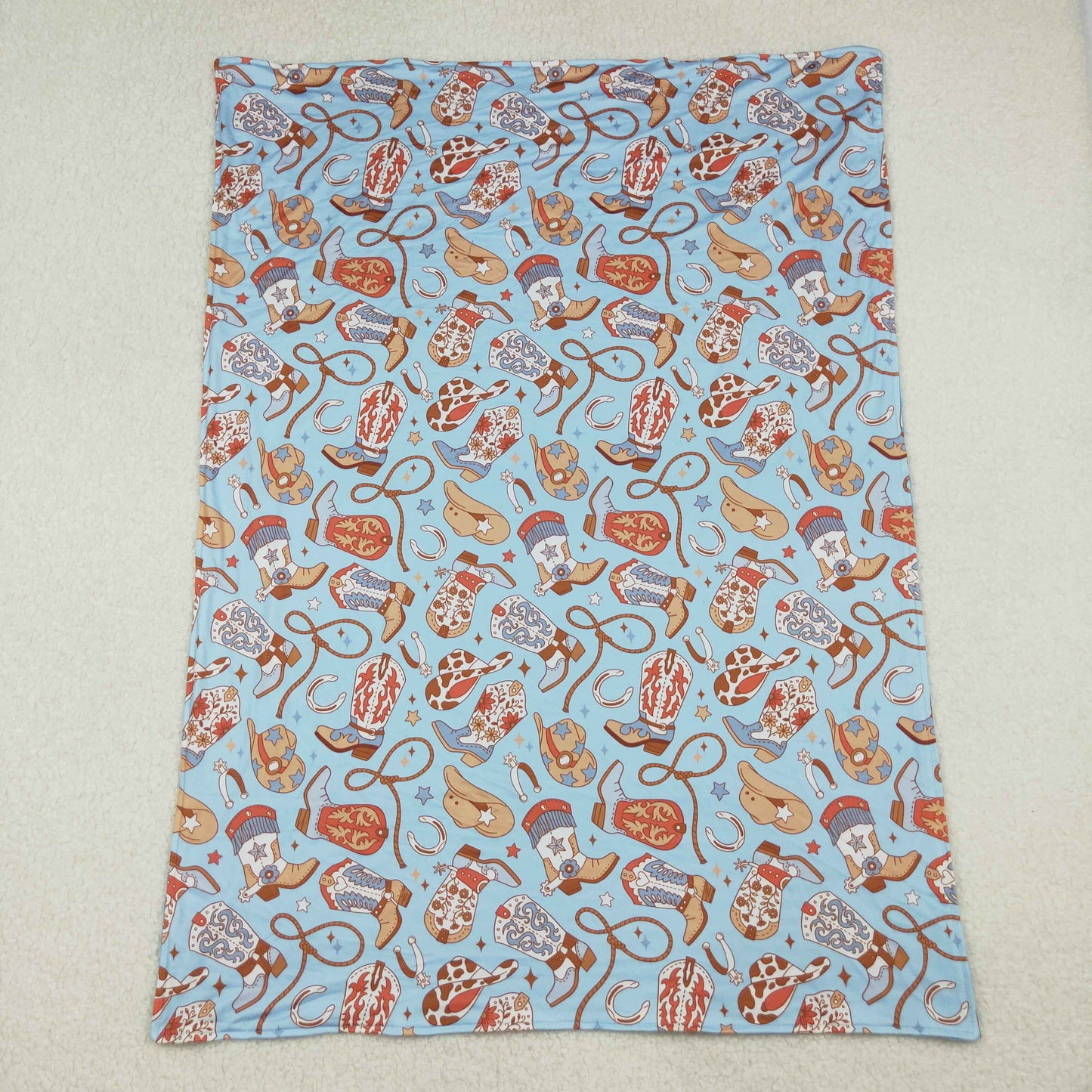 BL0214 Boots Hat Blue Print Baby Western Blanket