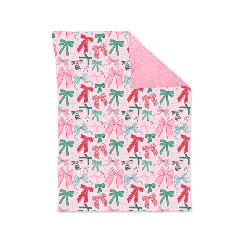 (Pre-order) BL0218 Red Green Pink Bows Print Baby Girls Christmas Blanket
