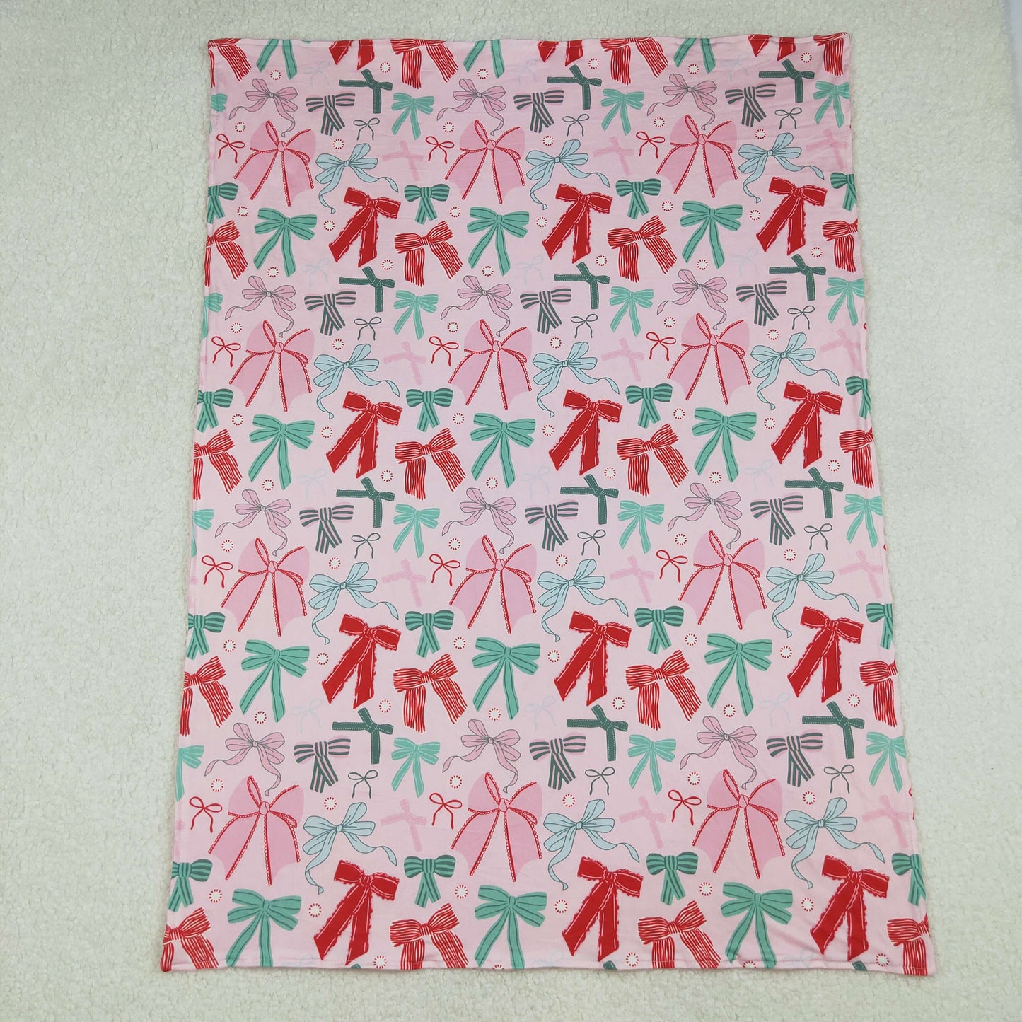 BL0218 Red Green Pink Bows Print Baby Girls Christmas Blanket
