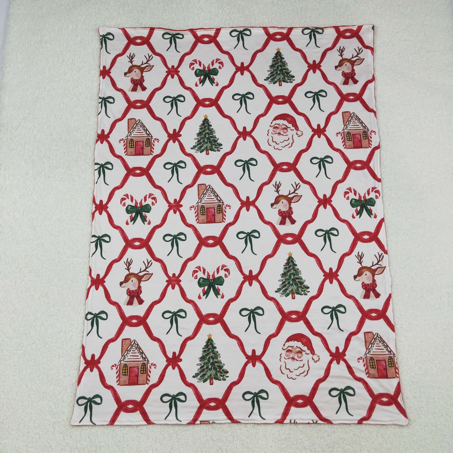 BL0219 Santa Candy Bows Print Baby Girls Christmas Blanket