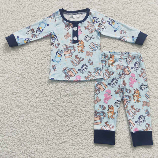 (Promotion)BLP0184 Boys blue cartoon dog pajamas clothes set