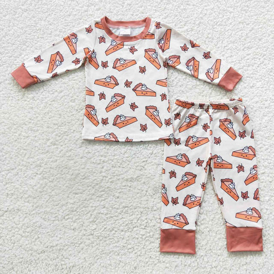(Promotion) BLP0188 Pumpkin pie leaves kids pajamas Thanksgiving clothes set