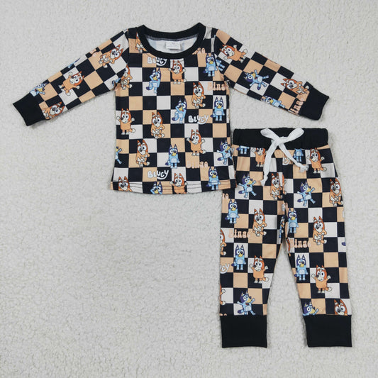 BLP0190 Cartoon dog gingham pajamas kids clothes