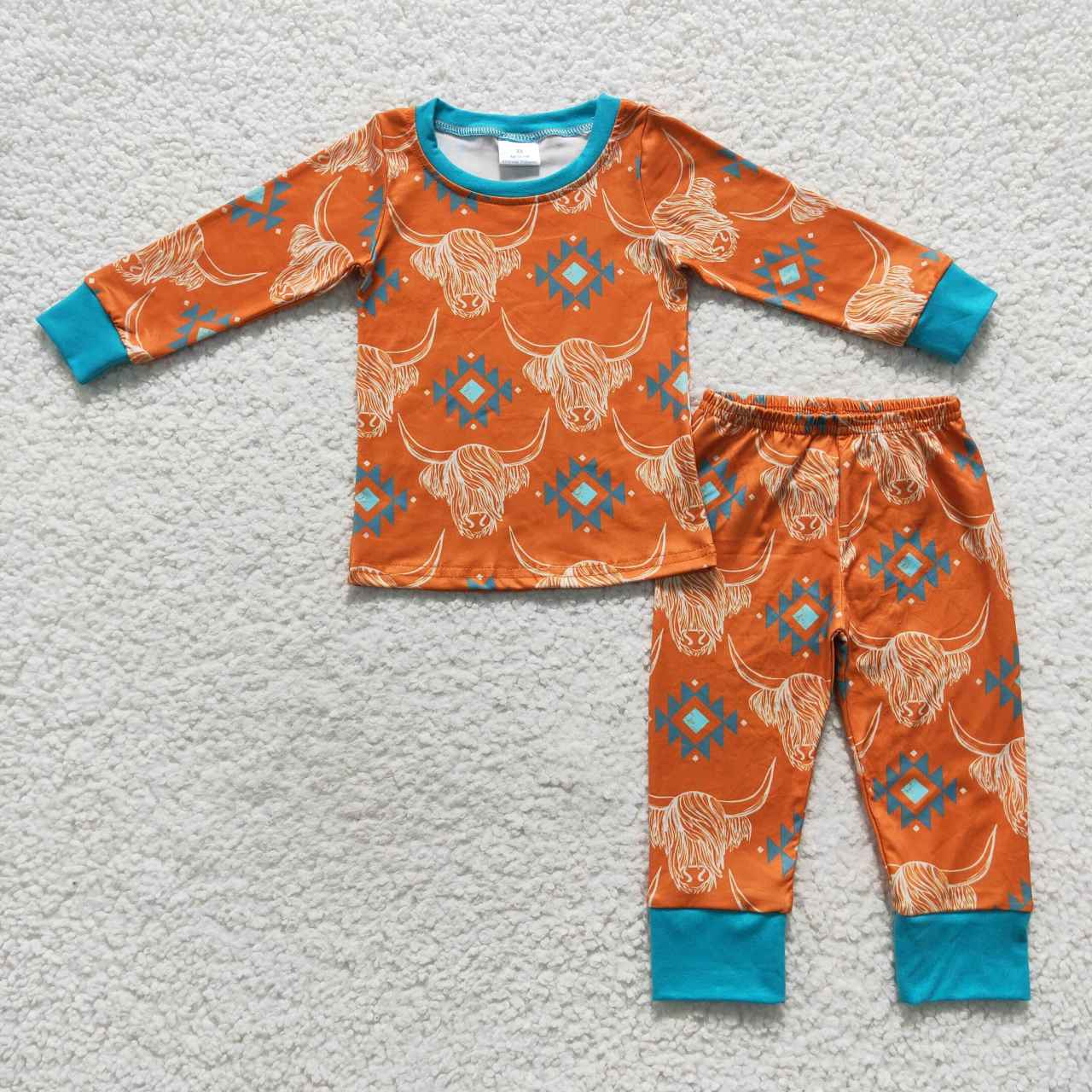GLP0511 Girls highland cow aztec fall western pajamas
