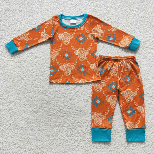 BLP0206 Boys highland cow aztec fall western pajamas