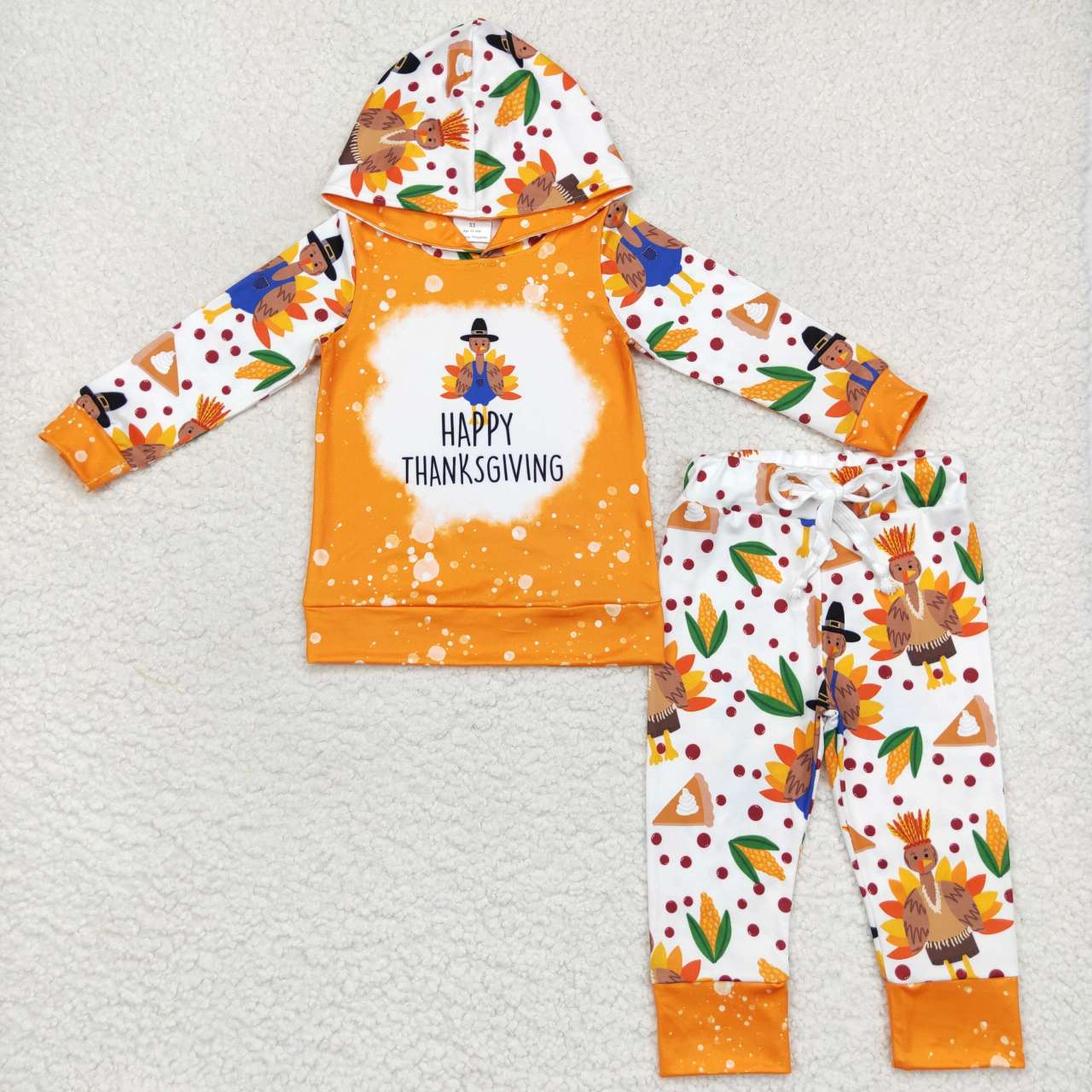 BLP0222 Happy Thanksgiving turkey print kids hoodie fall outfits