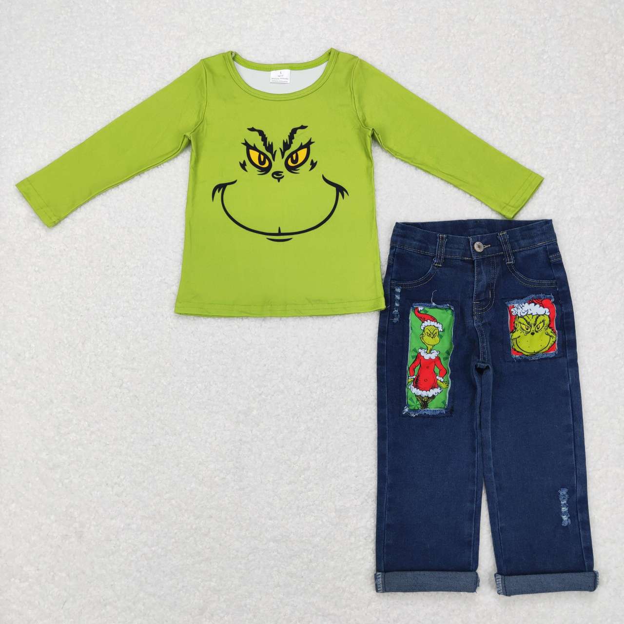 BLP0225 Christmas Frog Distressed Denim Pants Boys Clothes Set