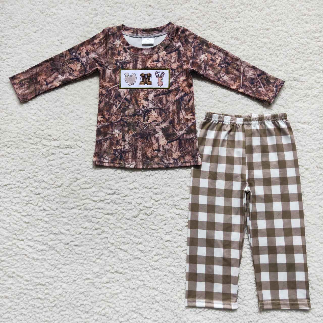 Turkey Boots Deer Embroidery Camo Print Kids Fall Matching Clothes Sibling Wear
