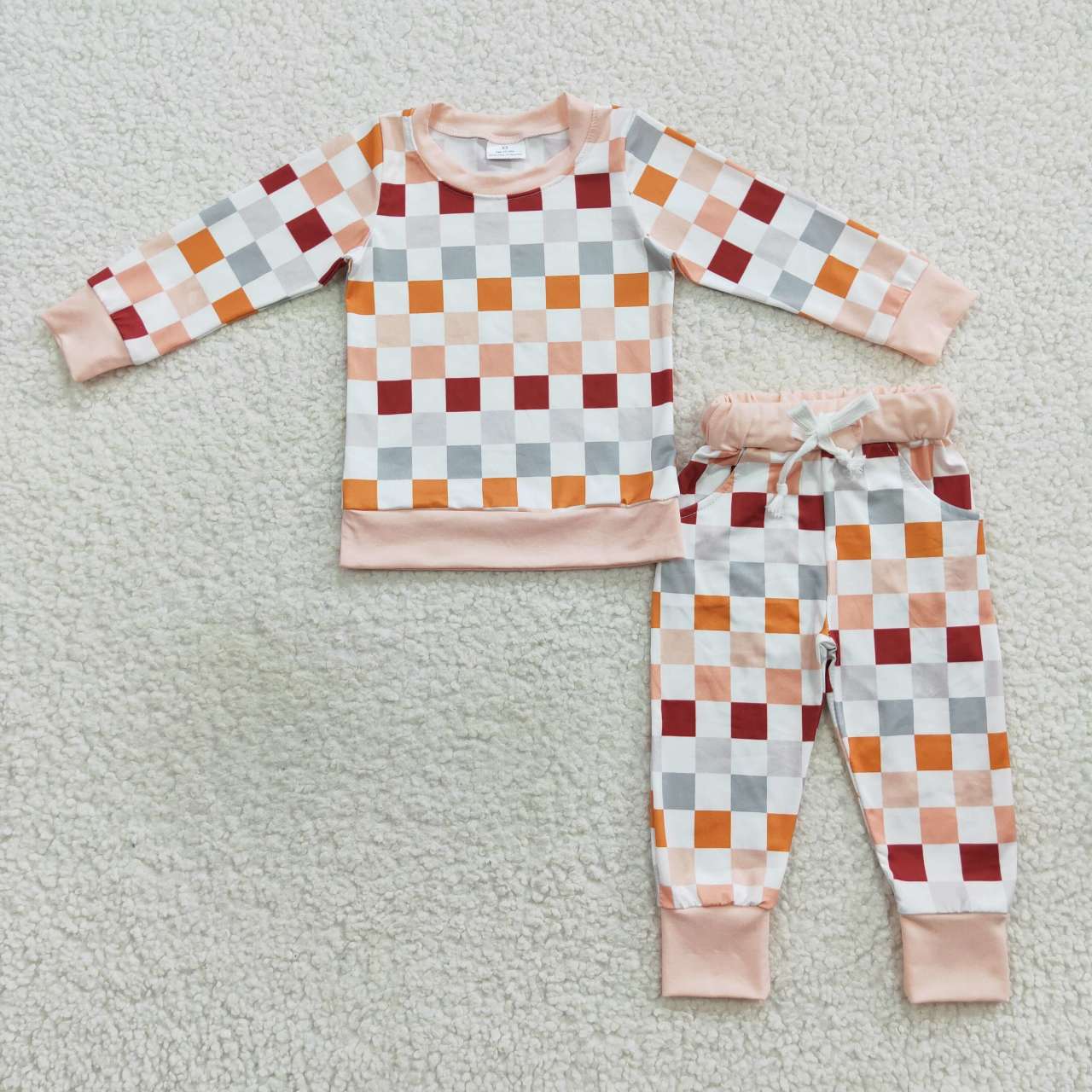 BLP0306 Fall colors plaid print kids pajamas clothes set