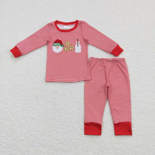 USA-Shop BLP0390 Red Stripes Santa Milk Cookie Embroidery Print Boys Christmas Pajamas Clothes Set