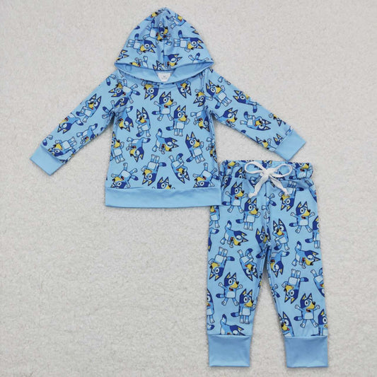 BLP0399 Blue Cartoon Dog Kids Hoodie Clothes Set
