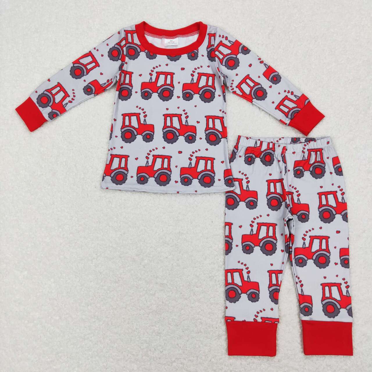 BLP0449 Tractors Heart Grey Print Kids Valentine's Pajamas Cothes Set