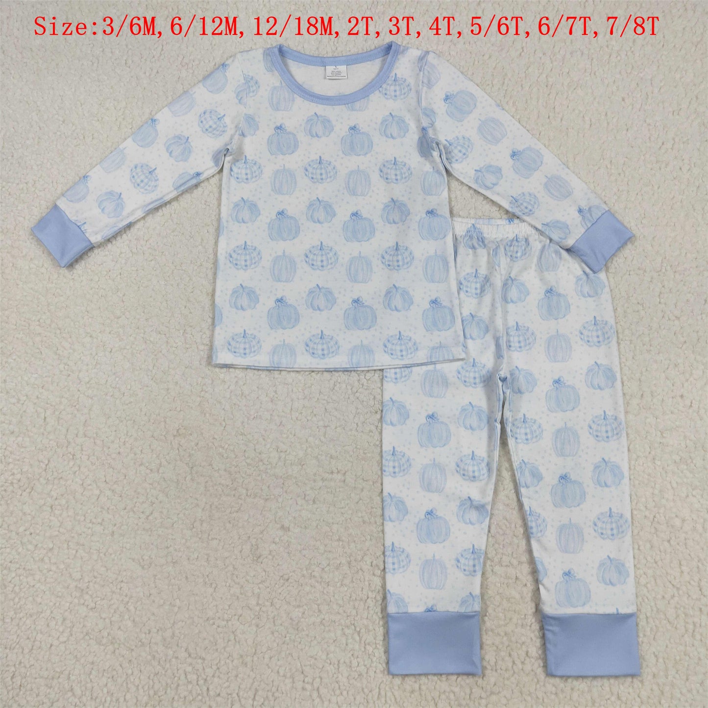 BLP0469 Blue Pumpkin Print Boys Fall Pajamas Bamboo Clothes Set