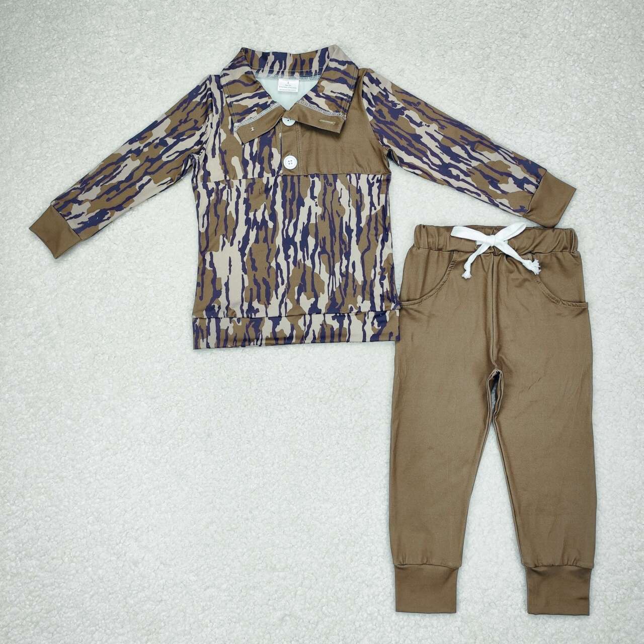 5 Colors Camo Buttons Pullover Top Pockets Pants Boys Fall Hunting Clothes Set Brothers Wear
