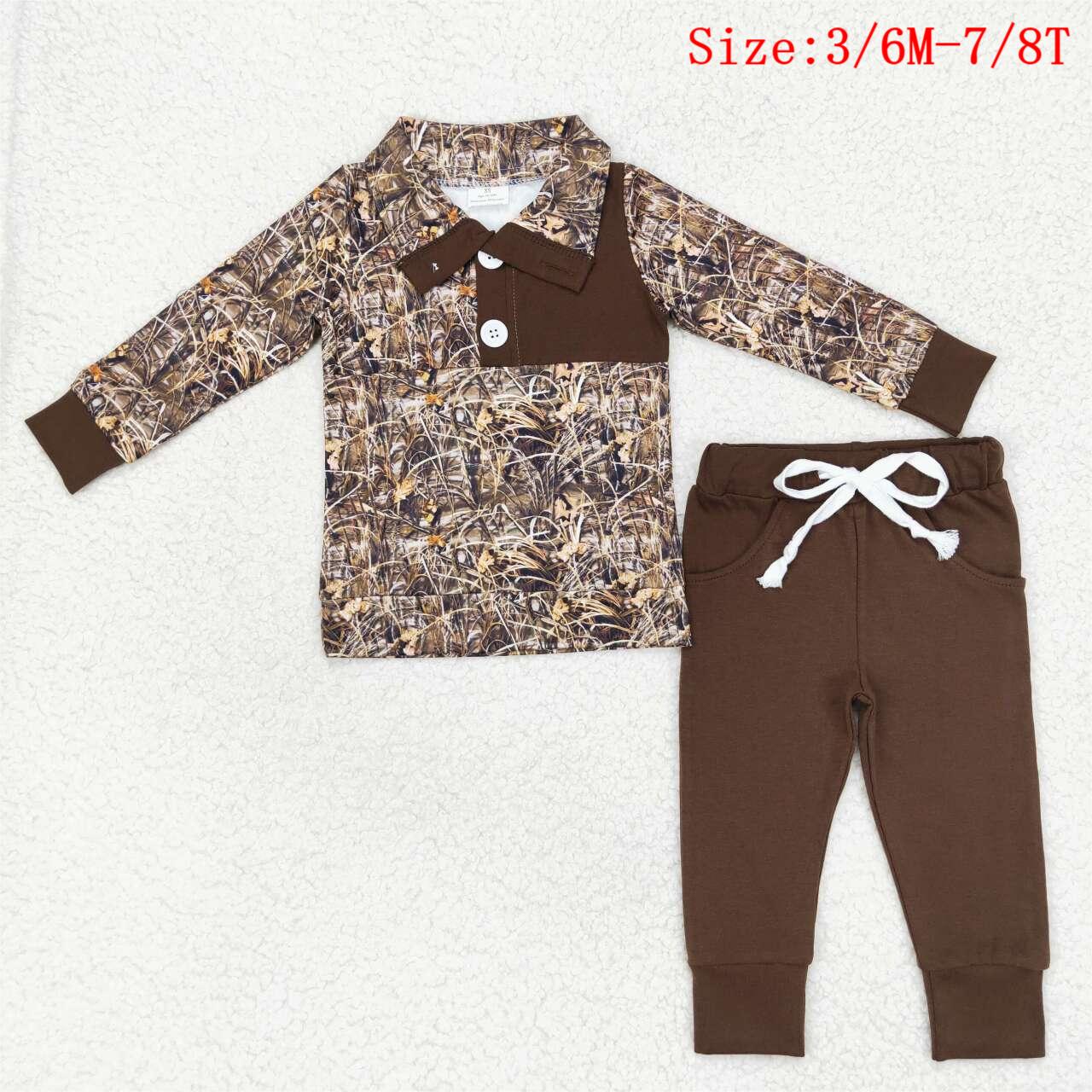 BLP0495 Reed Camo Pullover Top Pockets Pants Boys Fall Clothes Set