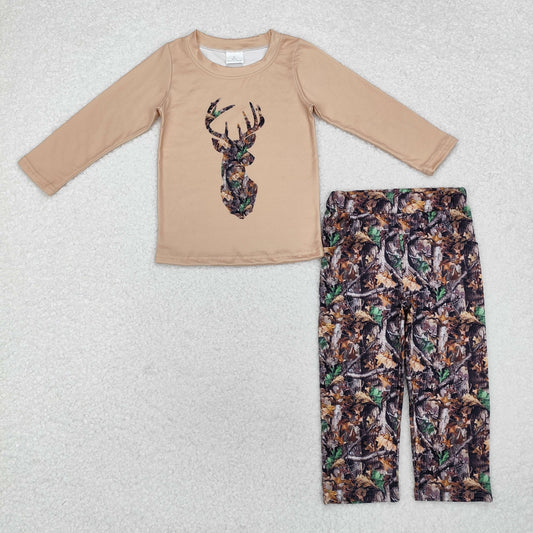 BLP0615 Deer Top Camo Pocket Pants Boys Fall Clothes Set