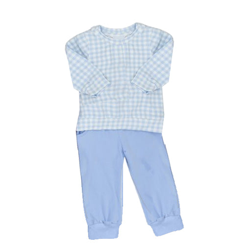 (Pre-order)BLP0889 Blue Plaid Print Boys Fall Clothes Set