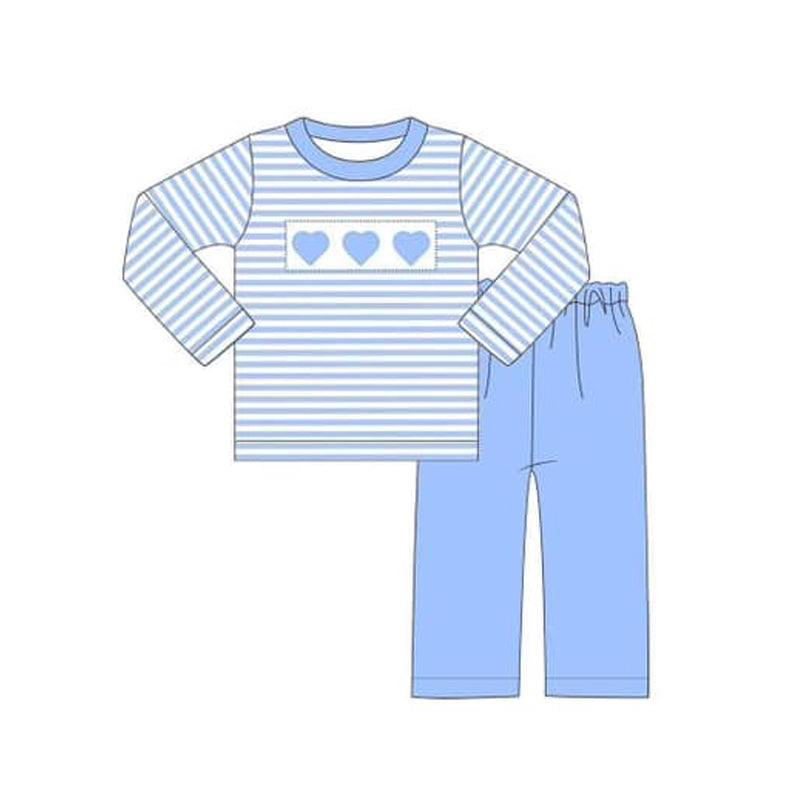 (Pre-order)BLP0890 Blue Stripes Top Pants Boys Fall Clothes Set