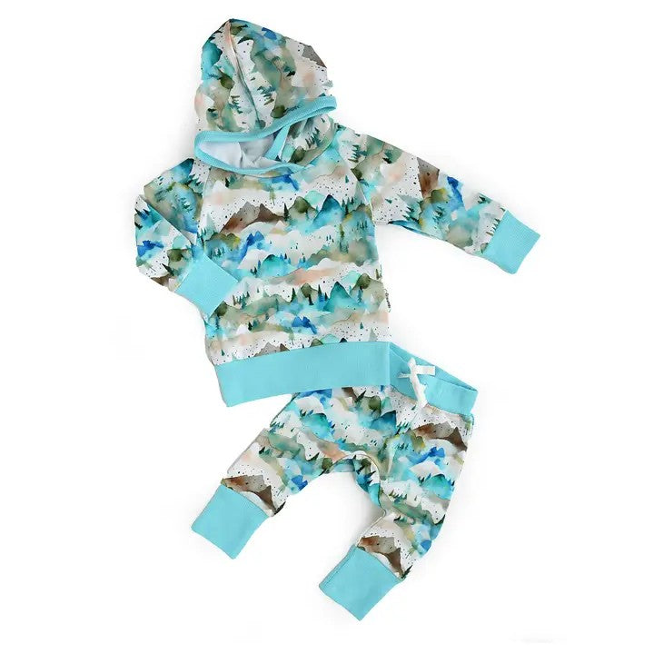 (Pre-order)BLP0891 Mountains Print Boys Fall Hoodie Clothes Set