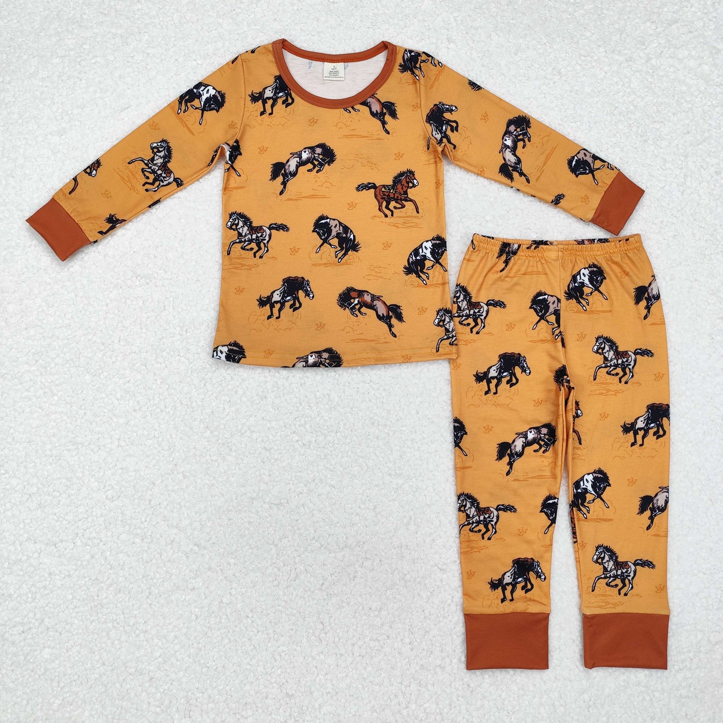 6 Colors Cowboy Western Print Boys Bamboo Pajamas Clothes Set Brothers Wear
