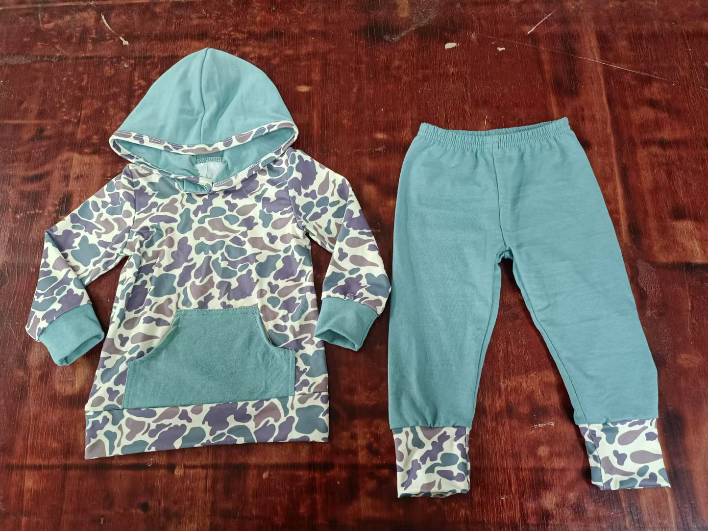 (Custom Design Preorder MOQ 3 ) Camo Print Boys Fall Hoodie Clothes Set