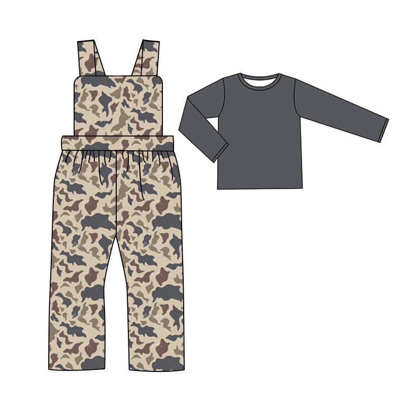 (Pre-order)BLP0974 Dark Gray Top Camo Jumpsuit Boys Fall Clothes Set
