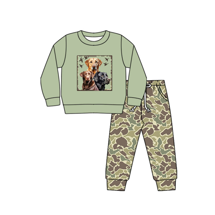 (Pre-order)BLP0989 Dog Duck Green Top Camo Pants Boys Fall Clothes Set