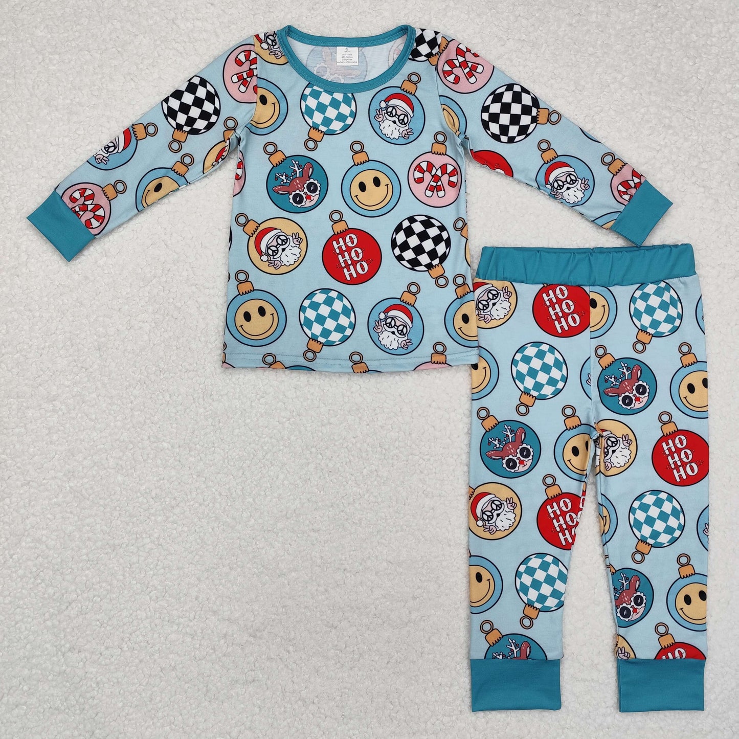 BLP0992 Holiday Lights Green Print Boys Bamboo Christmas Pajamas Clothes Set