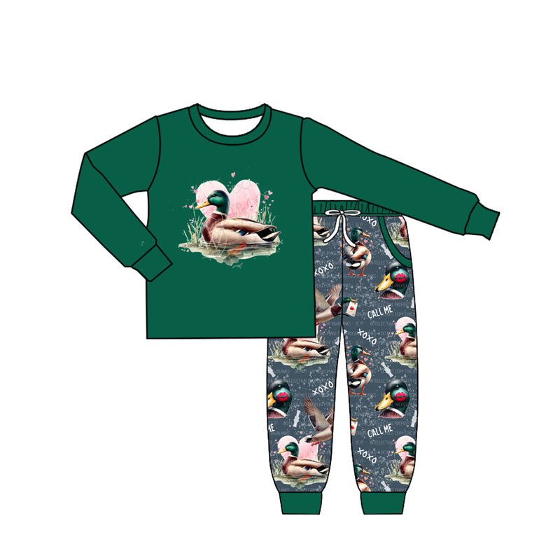 (Pre-order)BLP1037 Duck Heart Top Call Me XOXO Pants Boys Valentine's Day Clothes Set